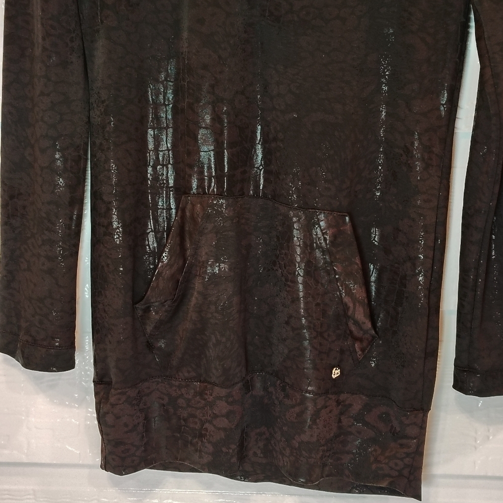 Apple Bottoms Animal Print Stretch Hoodie Dress Black Shiny Women MediumY2K - Picture 6 of 7